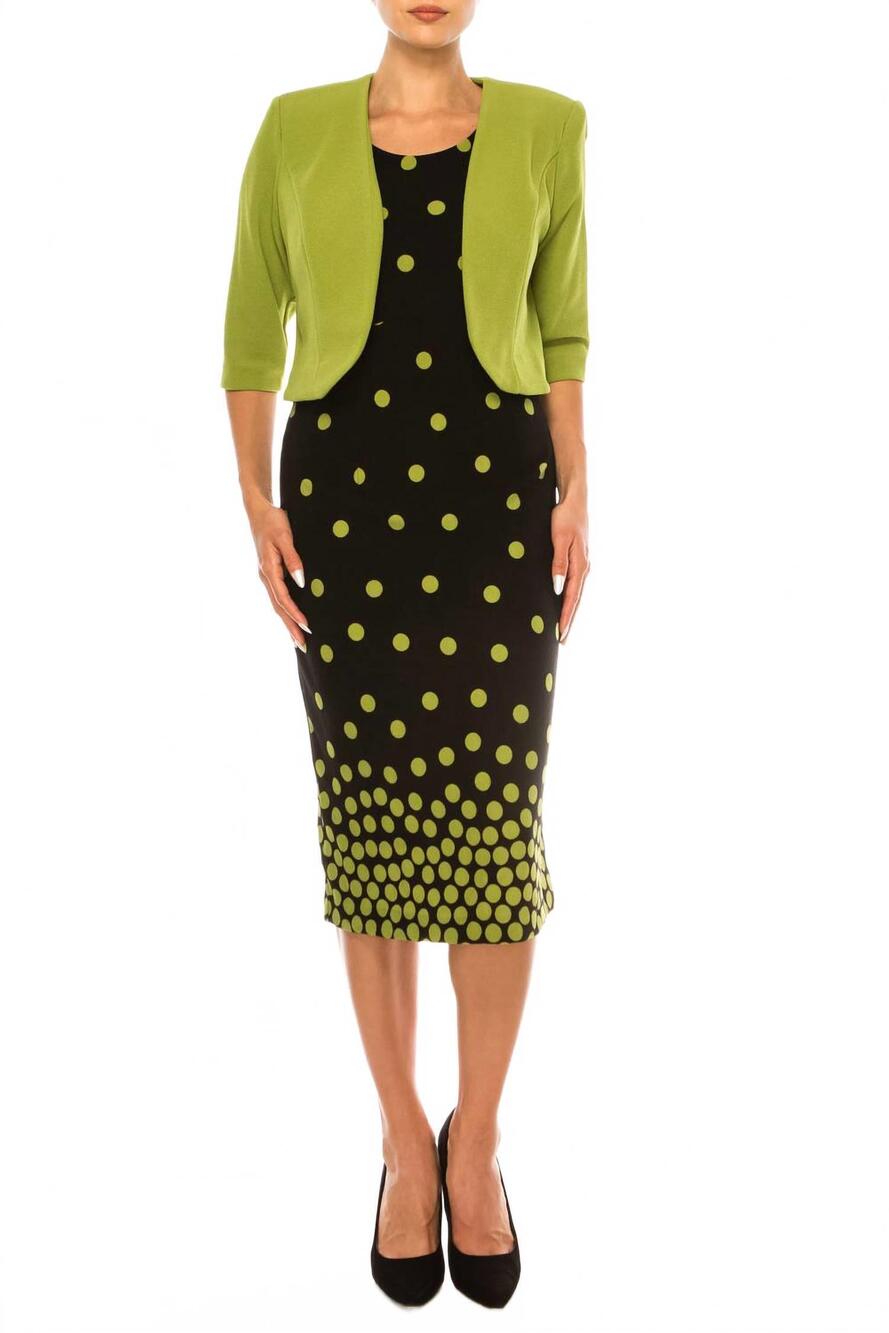 NEW MAYA BROOKE polka dot two-piece jacket dress in kiwi black